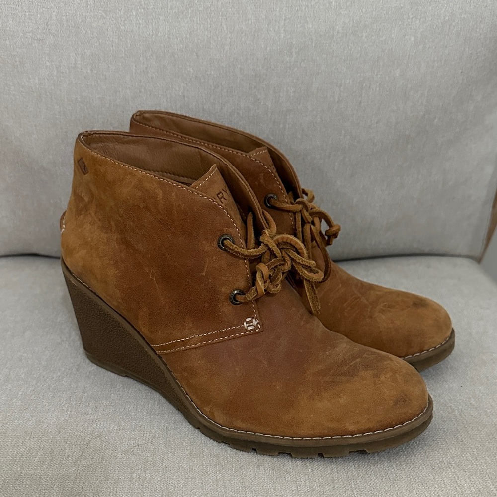 Sperry Brown Suede Wedge Ankle Boots